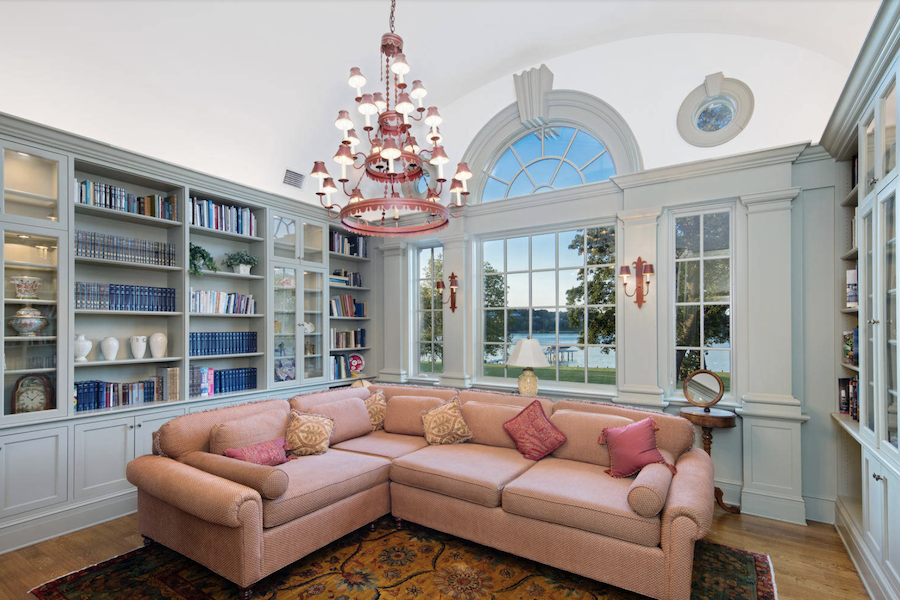 serenity blue and rose quartz pink living room