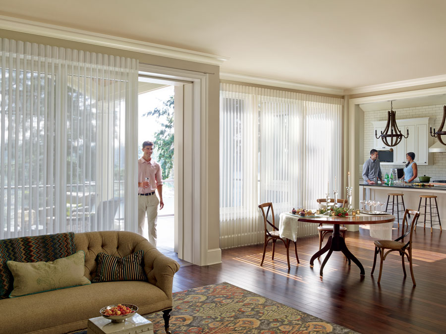 sliding glass doors with privacy sheers to filter light in Roseville CA