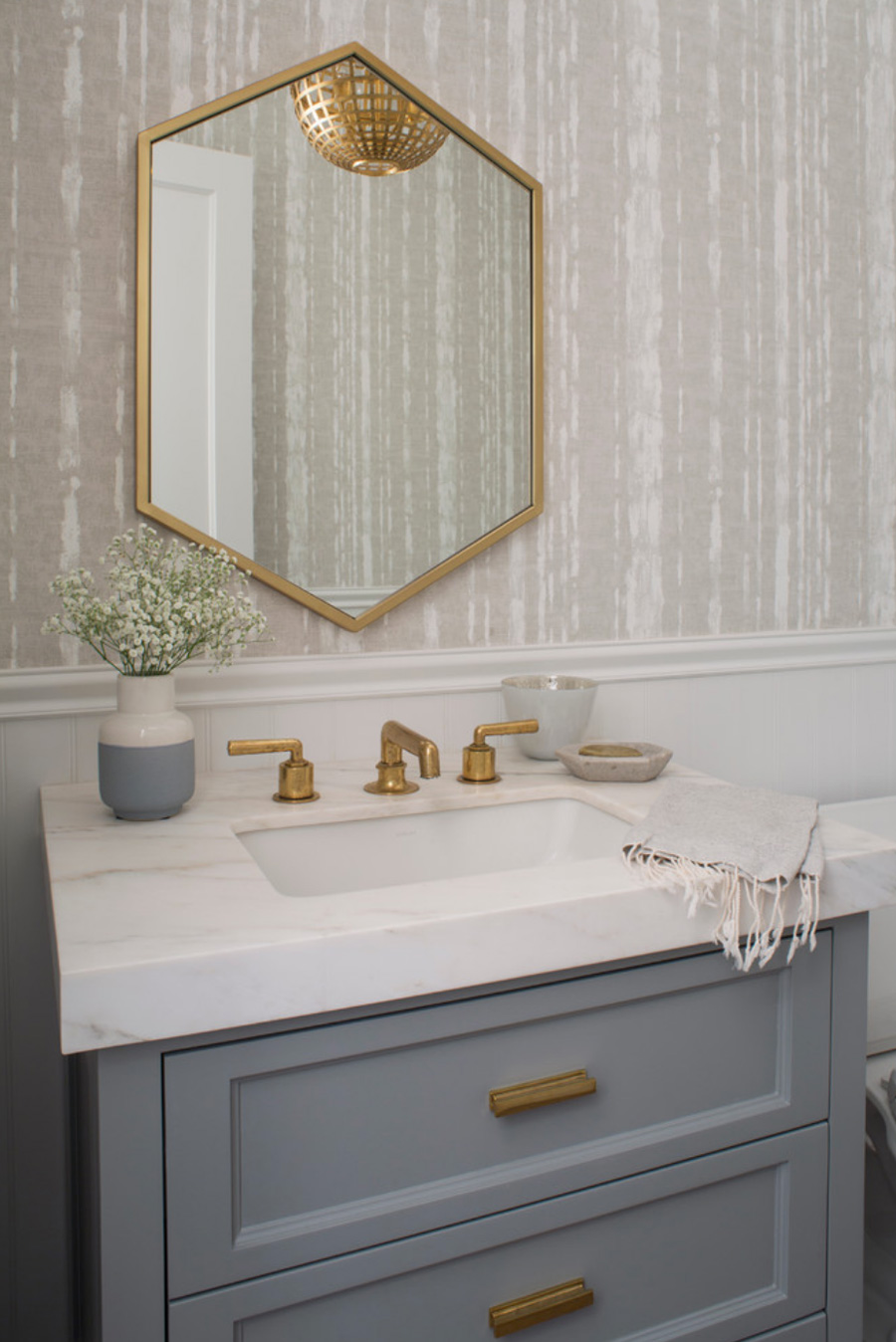 gray-white-gold-bathroom - California Window Fashions