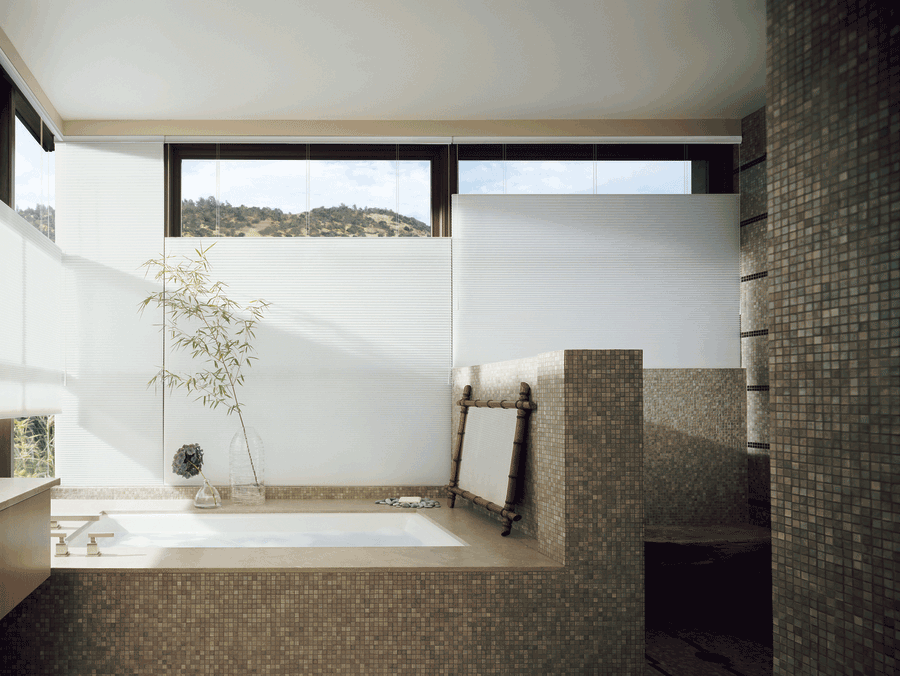 bathroom design with top down shades in Roseville CA