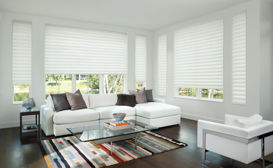 Solera roman shades are energy efficient solution for living area in Roseville home