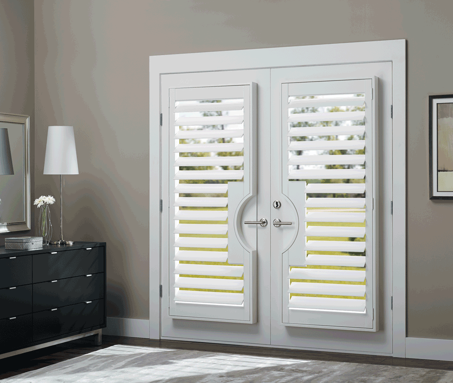 privacy of your home with white french door plantation shutters Hunter Douglas Roseville 95661