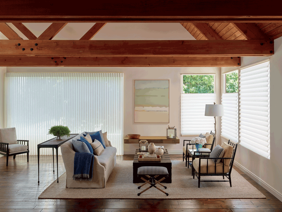 vignette roman shades in living area save energy in California home