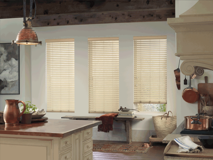 Neutral farmhouse window treatments in Rocklin home.