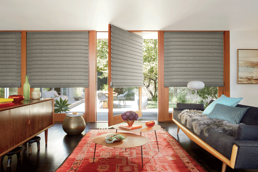 hunter douglas roman shades on rotating door Roseville CA