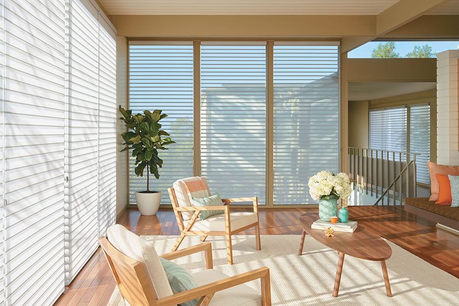 sheer shades on floor to ceiling windows northern california home