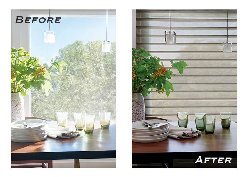 Dining room window treatments before and after.