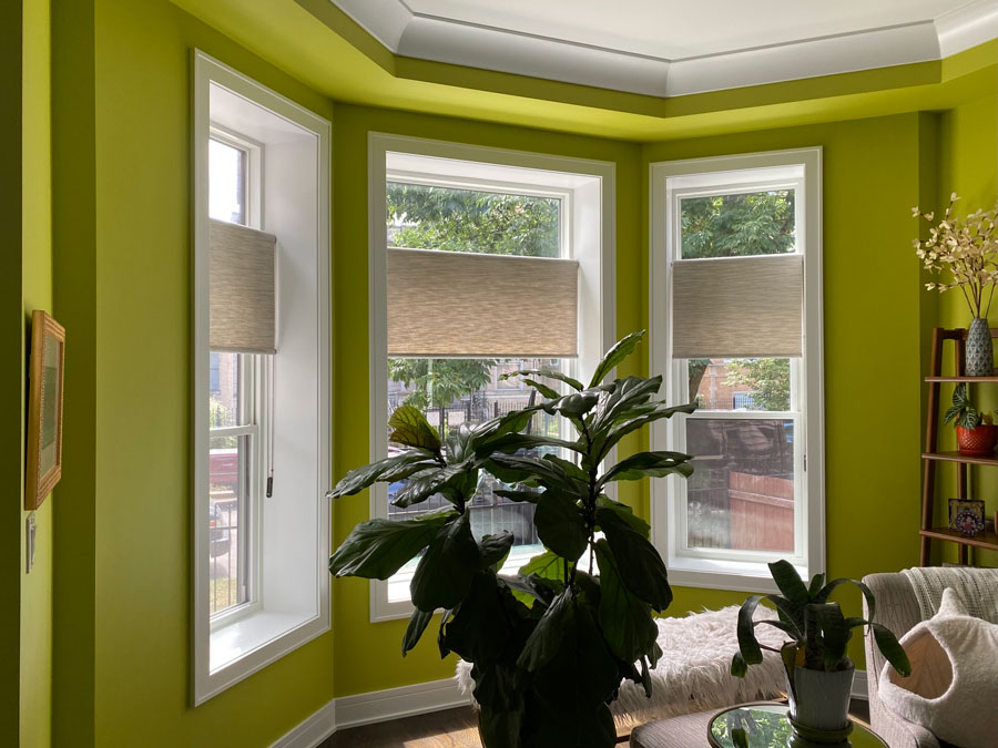 bay window nook with inside mount window treatments