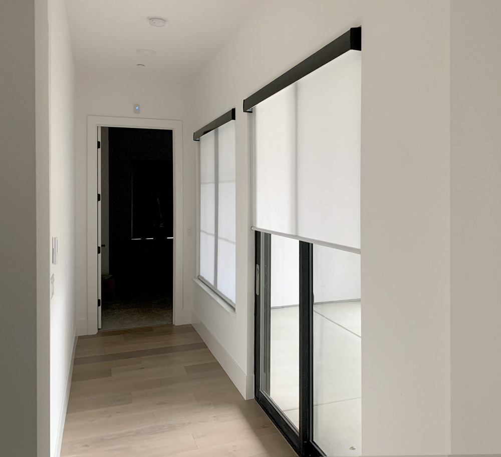 designer roller shades in Rocklin, CA hallway