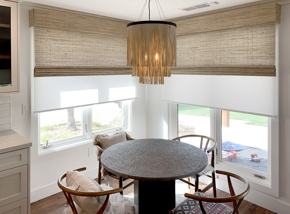 woven wood shades in honey color northern CA guest home