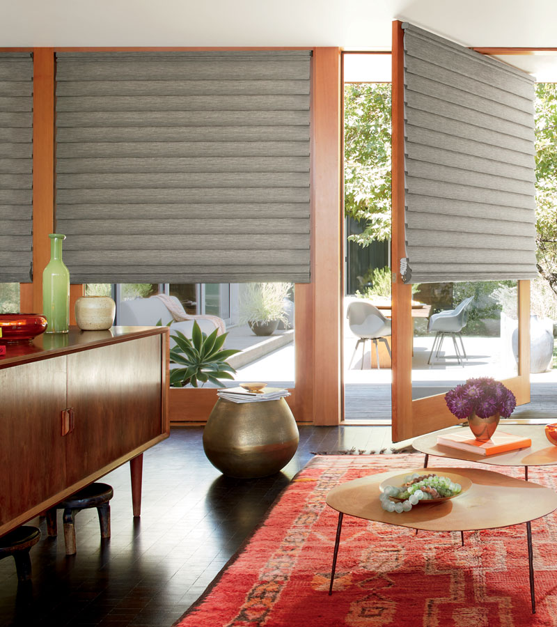 modern roman shades on rotating door in Folsom, CA home