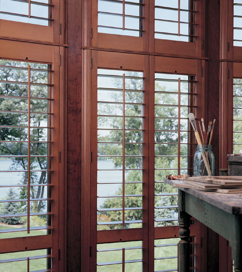 large windows with wood grain shutters in Roseville CA