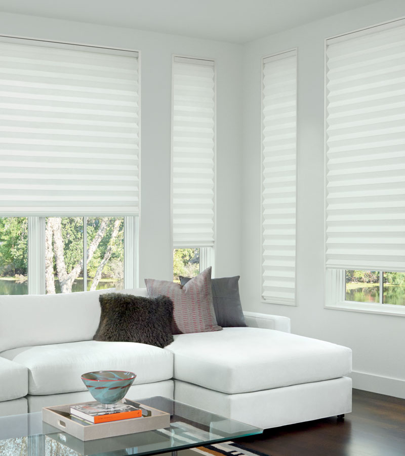 white custom corner window shades in Roseville, CA