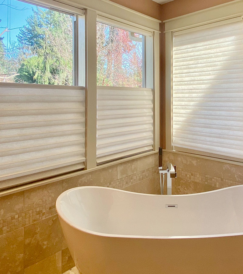 standing tub in corner of bathroom with top down shades el dorado hills, CA