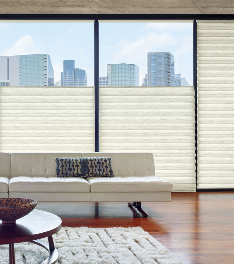 modern loft with cream fabric shades in Roseville, CA