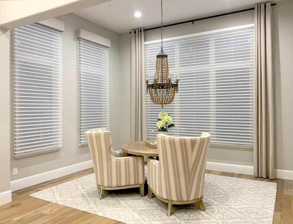 large windows in dining area with sheer shades in Folsom CA