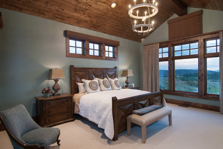 Wood windows in master bedroom