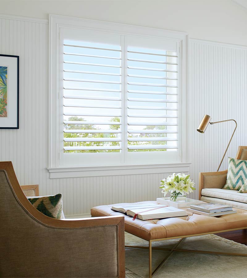 interior white shutters in mid-century modern home