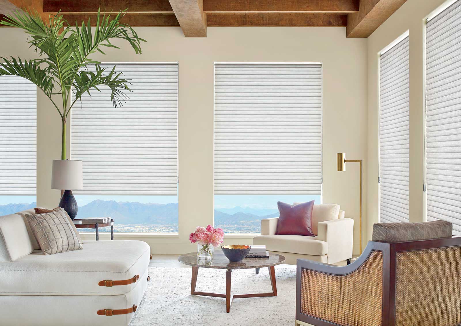 cellular roller shades on tall windows in Sacramento area home