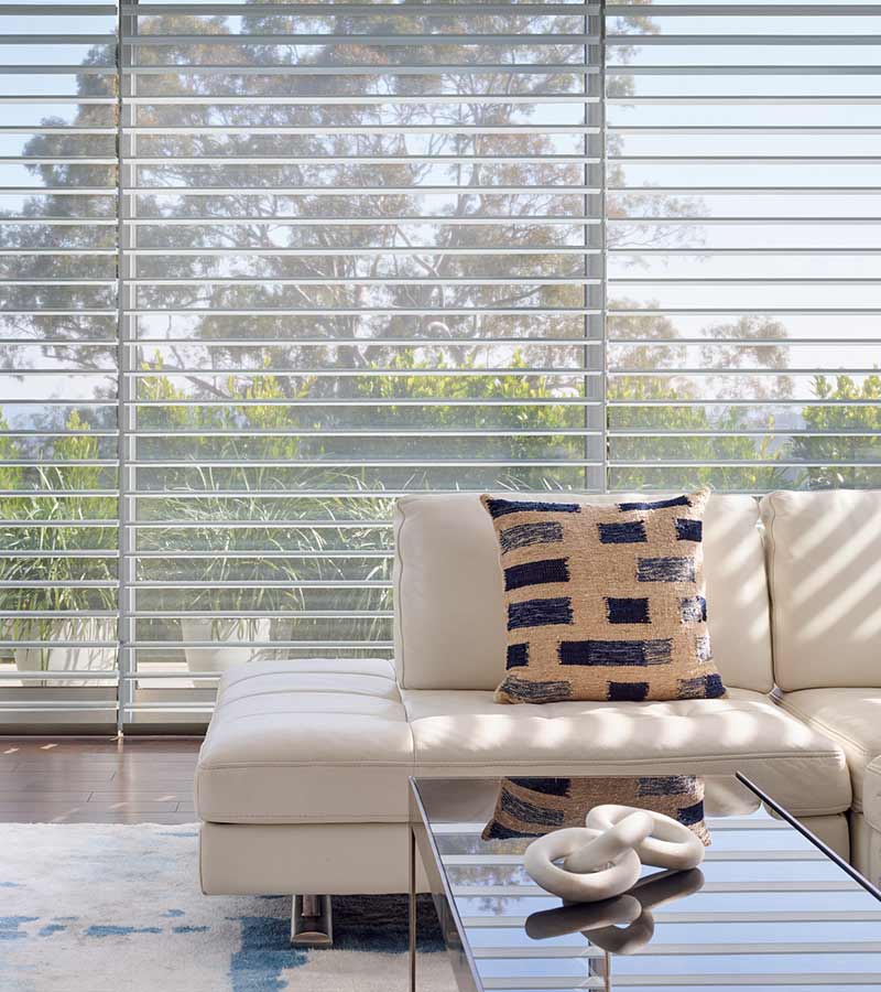 modern living room shades overlooking coastal garden in Northern California