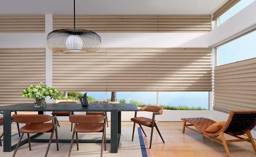 Dining room with vignette roman shades