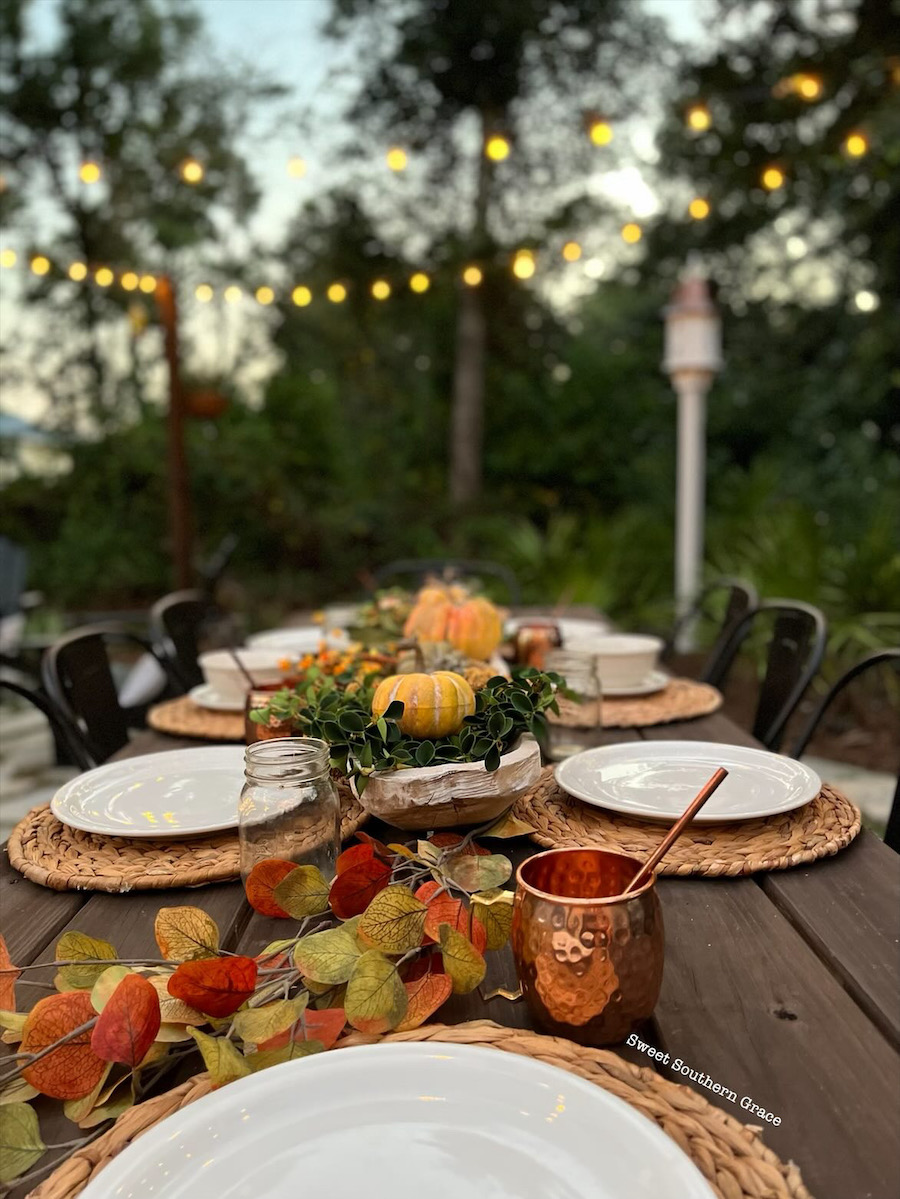 Tablescape on outdoor dining table