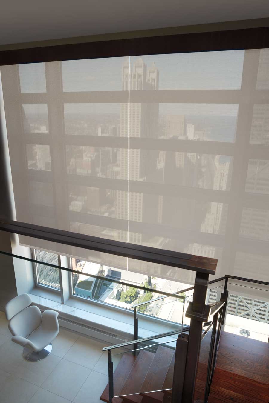 landscape views with screen shade on staircase windows roseville, ca