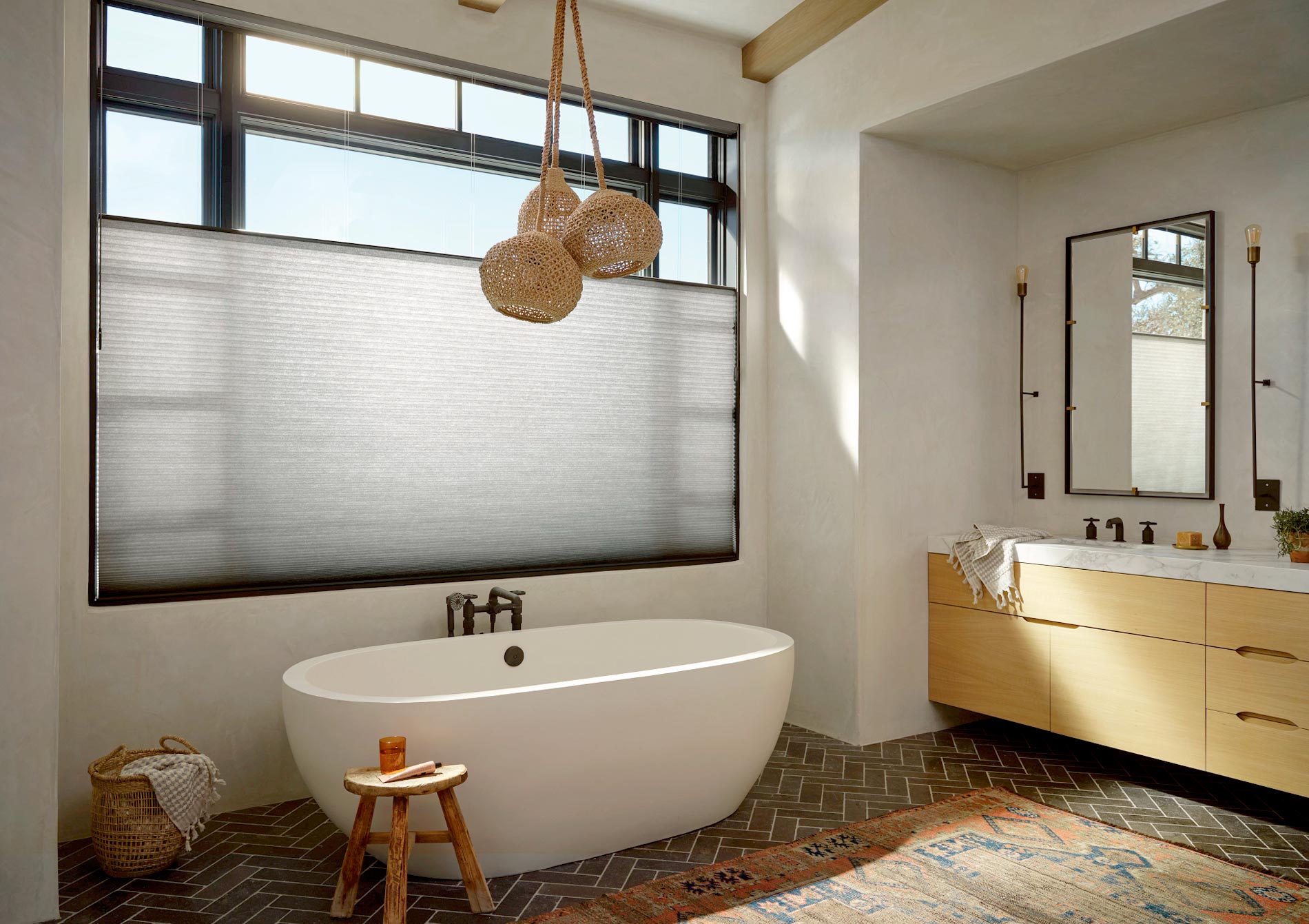 Duette® Honeycomb Shades with Top Down Bottom Up in Bathroom for Privacy