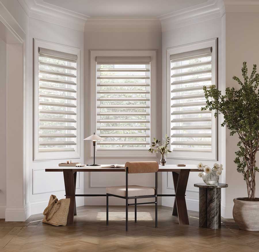 pirouette blinds on bay windows in West Roseville CA
