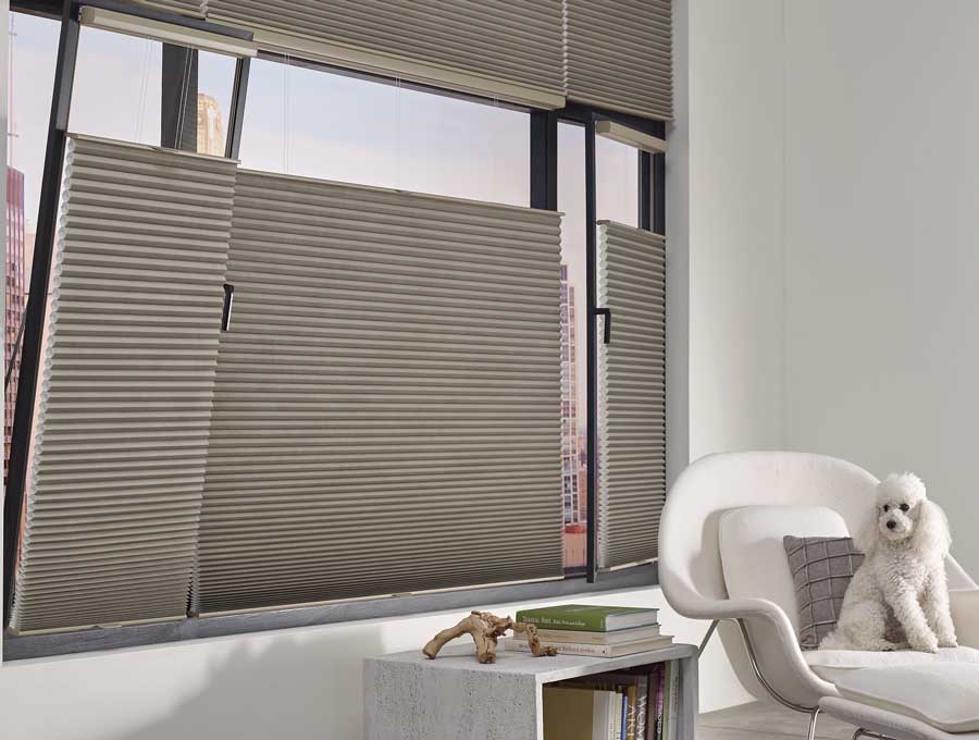duette honeycomb shades on TrackGlide by hunter Douglas on tilt turn windows