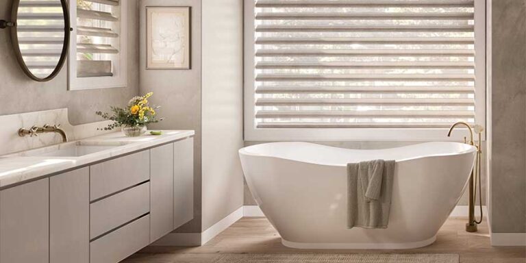 bathroom with shades for privacy in Roseville, CA home