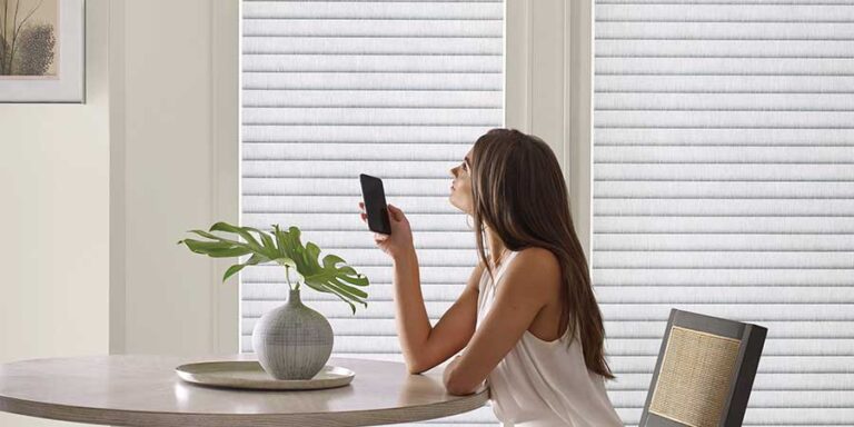 Roseville, CA home with automated blinds in white