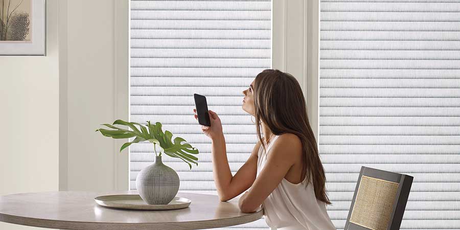 Roseville, CA home with automated blinds in white