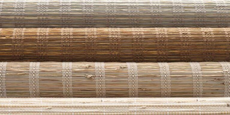stack of woven wood materials for sustainability in window coverings