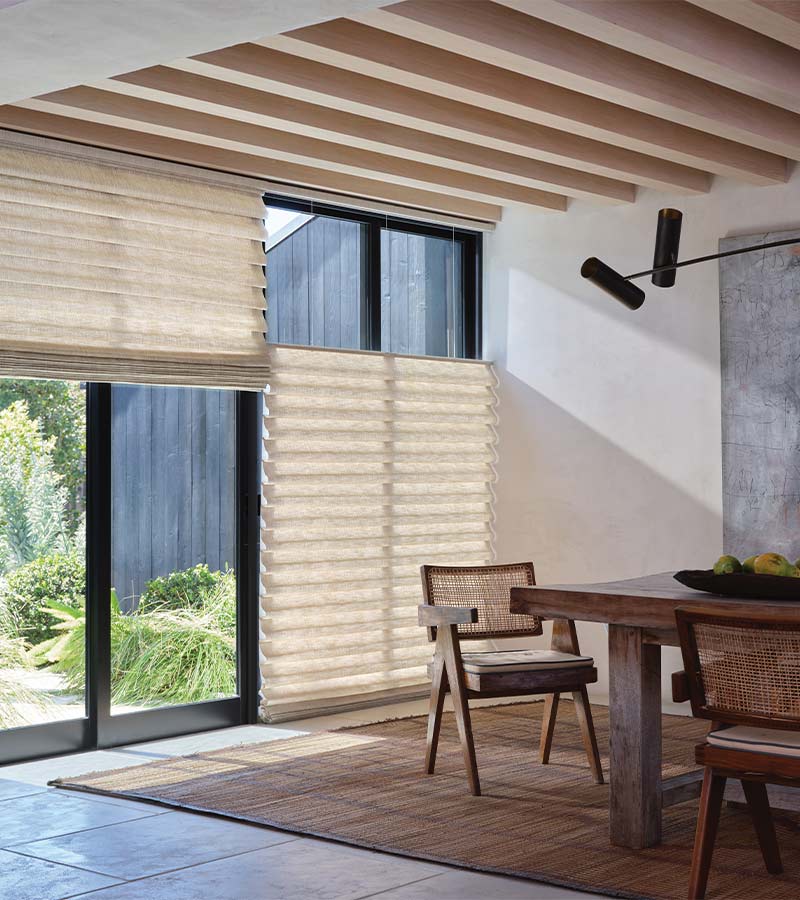 top-down-bottom-up-vignette-roman-window-treatments-california-window-fashions dining room beige top down bottom up shades