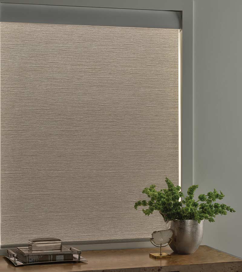Detail of Aura Illuminated Shade fabric showing layered texture and light diffusion