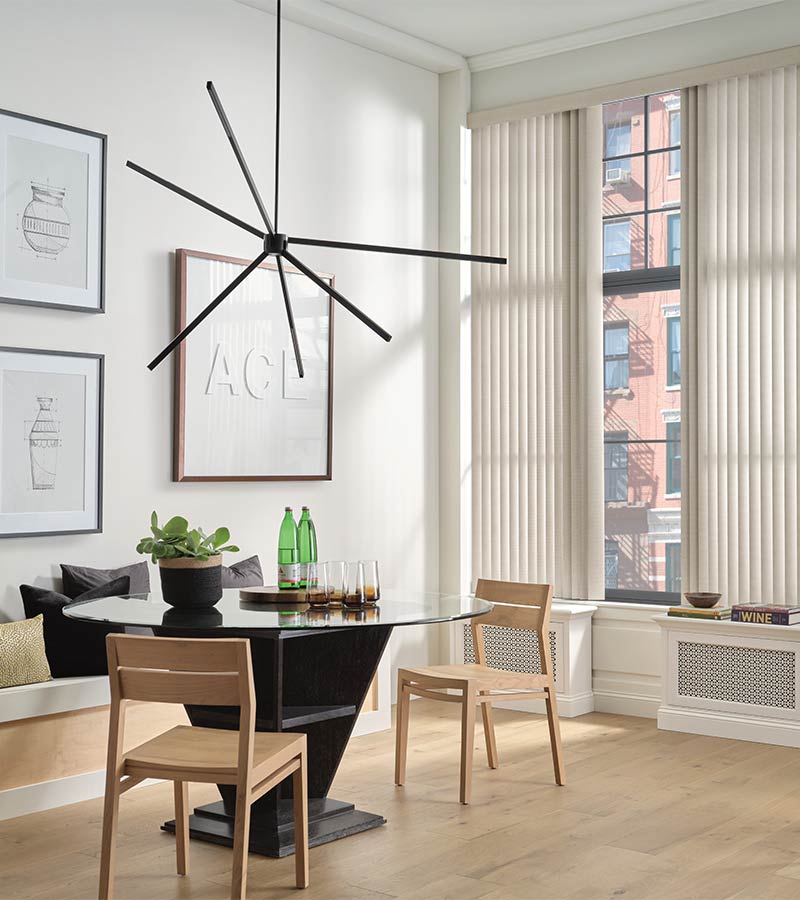 vertical window coverings for on large picture windows in california home