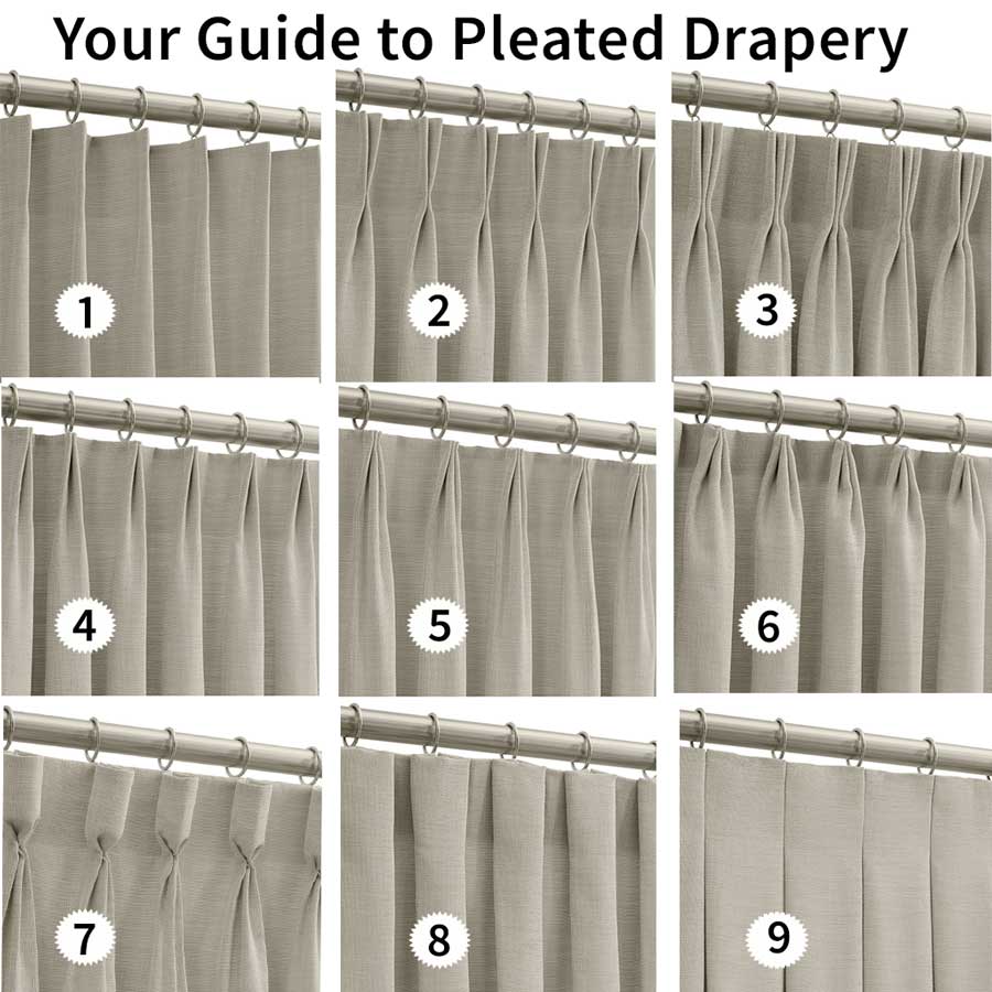 chart of 9 pinch pleat drapery styles