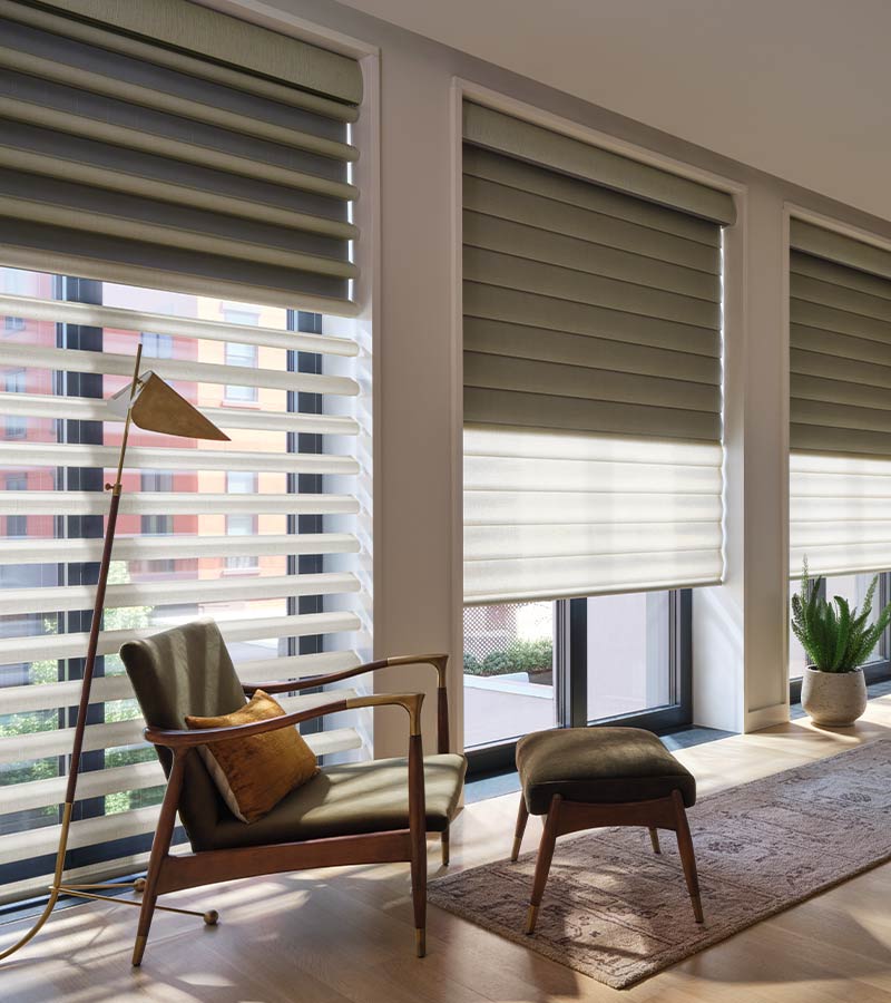 pirouette-window-treatments-dual-shades-large-windows-hunter-douglas-california-window-fashions sitting area living room with pirouette window treatments with dual shades california window fashions