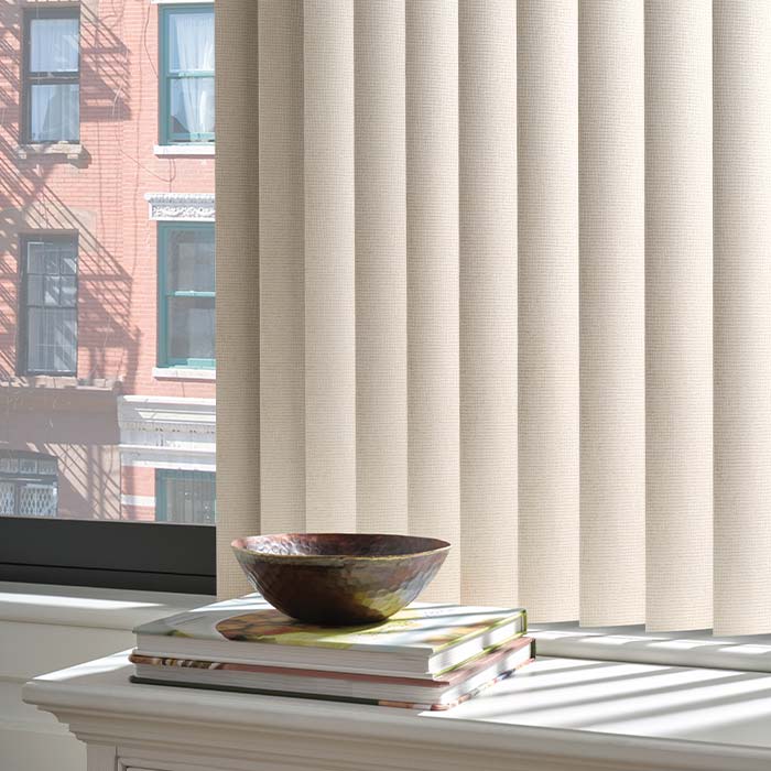 Somner vertical blinds covering wide patio doors in modern home